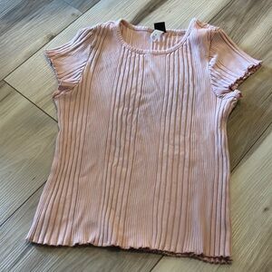 Blush youth rib shirt with fringe cut sleeves